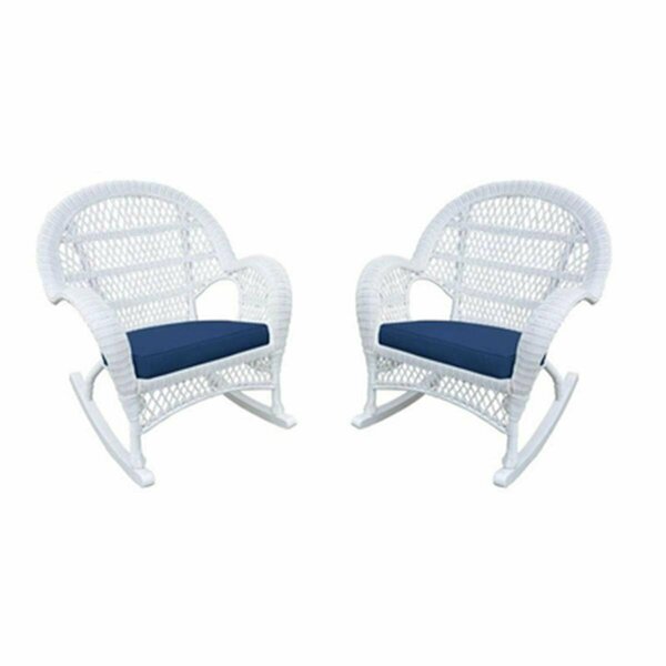 Jeco W00209-R-4-FS011-CS White Wicker Rocker Chair with Blue Cushion, 4PK W00209-R_4-FS011-CS